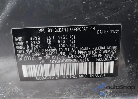 2022 Subaru Impreza Base z USA, uszkodzony, nr VIN 4S3GKAB69N3604376